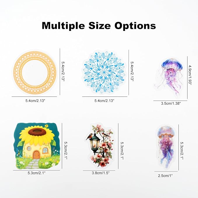 60PCS PET Stickers – Whimsical Mandala Florals, Fantasy Animals & Vintage Lamps
