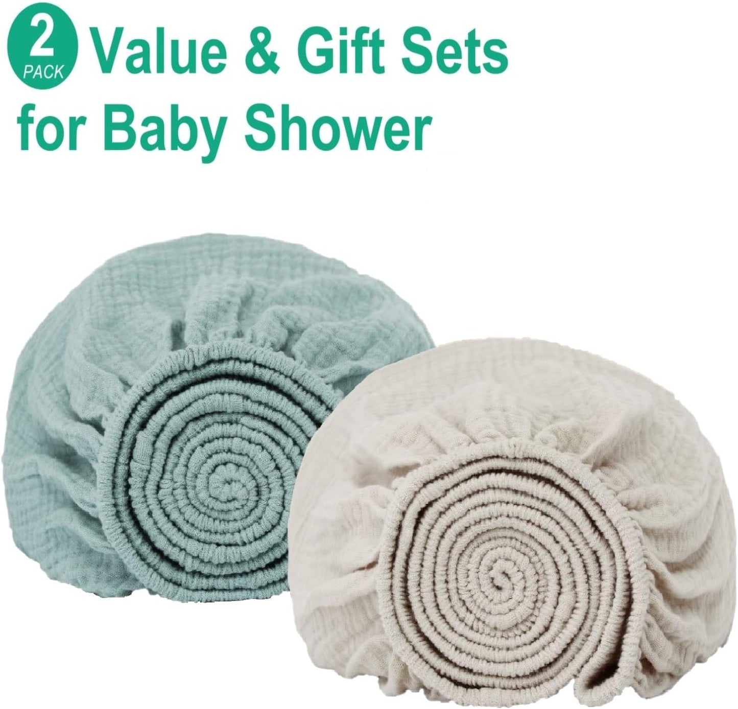 Muslin Mini Crib Sheets for Girls & Boys-2 Pack 24"x 38" Soft Baby Mattress Sheets Fitted-No Slip Neutral Toddler Cotton Bedding-Boho Nursery Décor Sage Green & Beige