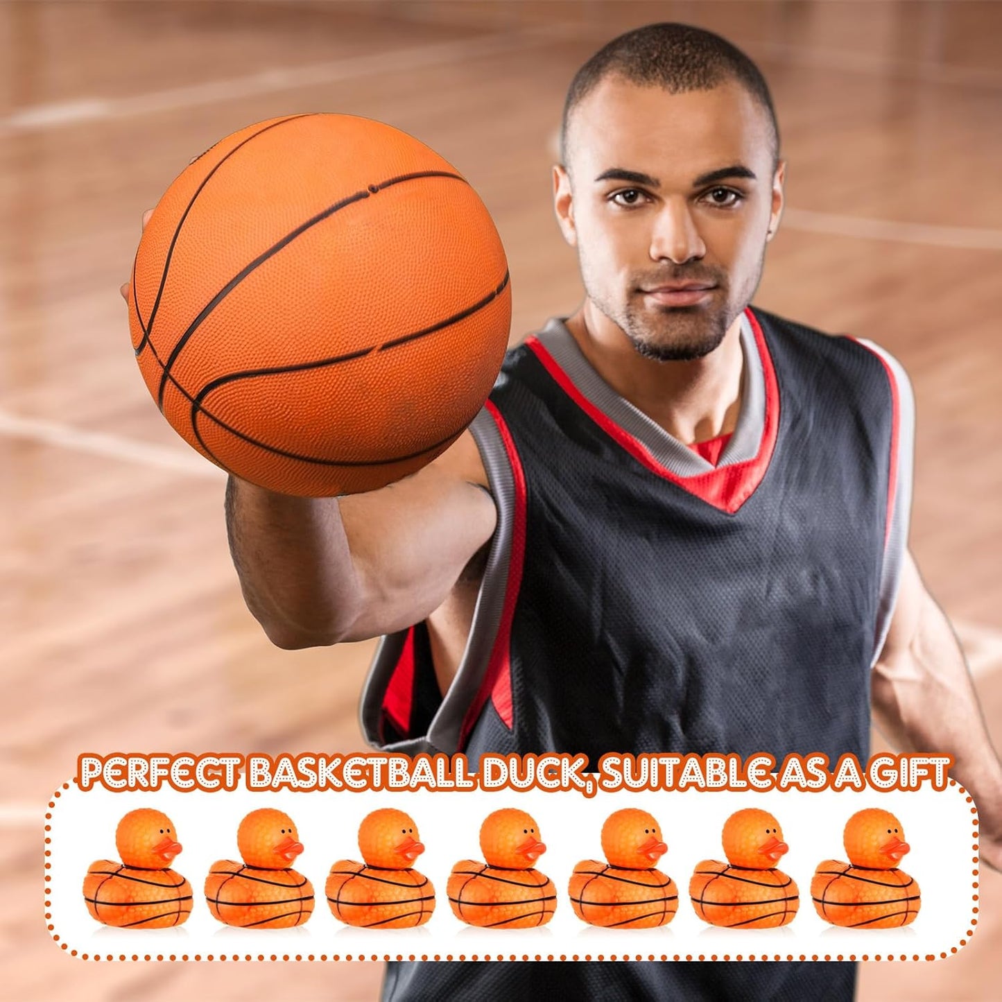 Deekin 50 Pcs Rubber Duck 2 Inch Bulk Sport Party Favors for Birthday Party Decorations Club Player Gift (Basketball)
