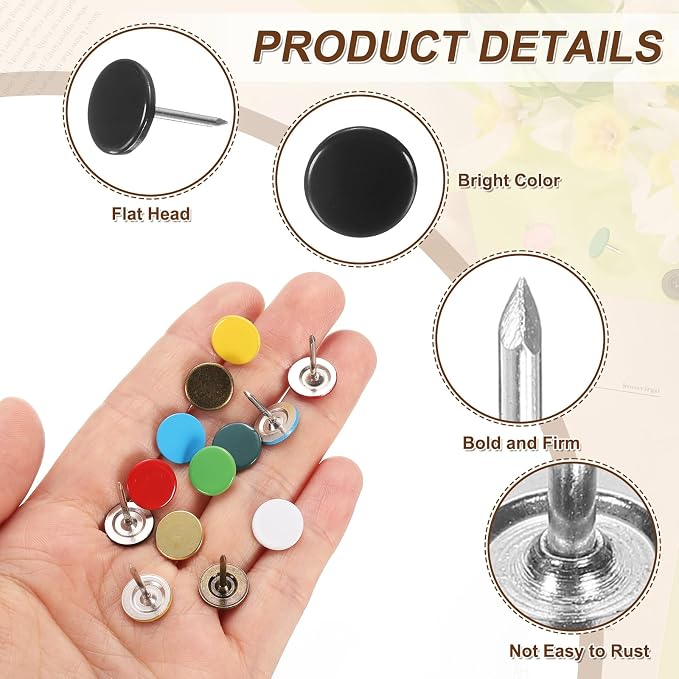 uxcell 150Pcs Upholstery Tacks, 11mmx17mm Flat Head Thumb Tack Decorative