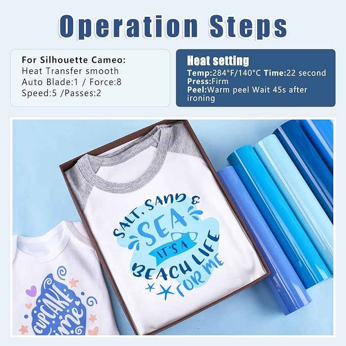 Tintnut Blue Heat Transfer Vinyl, 18 Sheets 12"x10" Iron on Vinyl | Blue tone