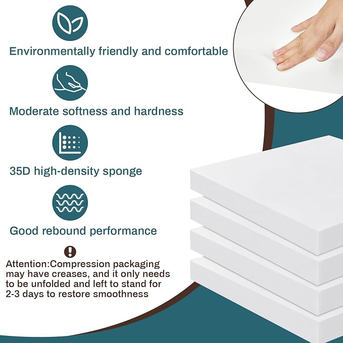 Frienda 6 Pack 3" X 20" X 20" Upholstery High Density Foam Cushion White
