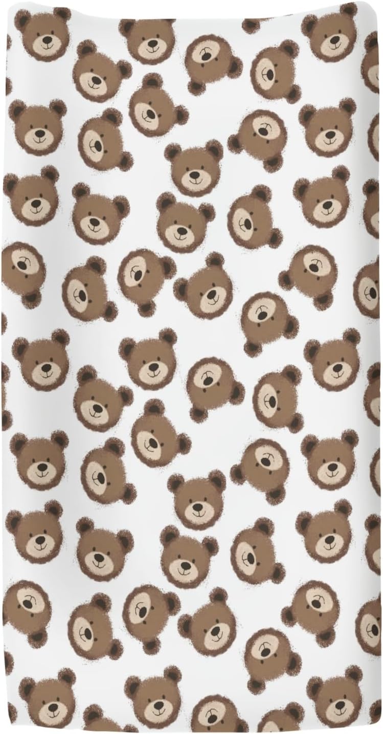 Neutral Boho Bears Changing Pad Covers for Baby Girls Boys Cute Brown Bear Fitted Change Table Covers Mats Watercolor Bears Soft Nursery Diaper Change Table Sheets for 32''×16'' Contoured Pad