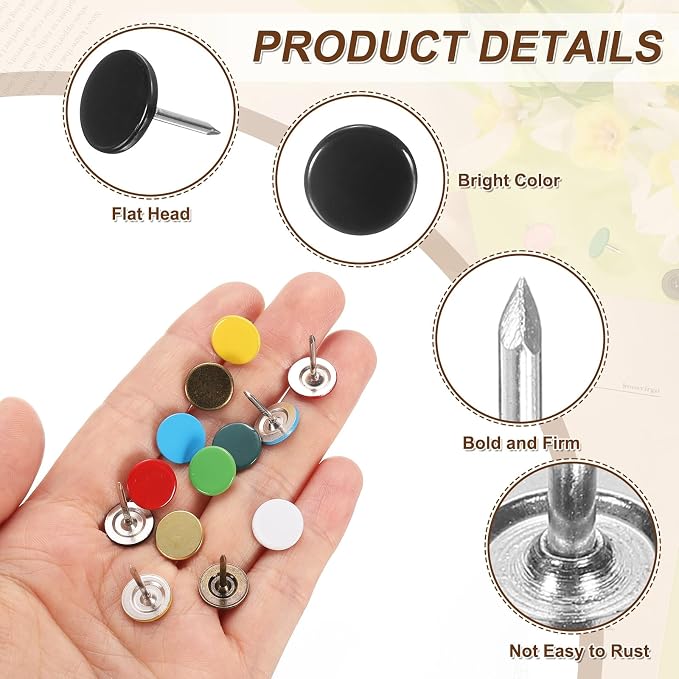 uxcell 150Pcs Upholstery Tacks, 11mmx15mm Flat Head Thumb Tack Decorative