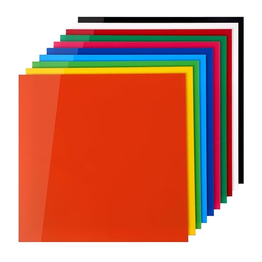 KAITELA Pack of 10 Colored Cast Acrylic Sheet 12" x 12" x 1/8" Thick |