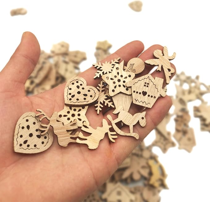 DIYOMR 200Pcs Hollow Wood Pieces Unfinished Wooden Vintage Embellishments