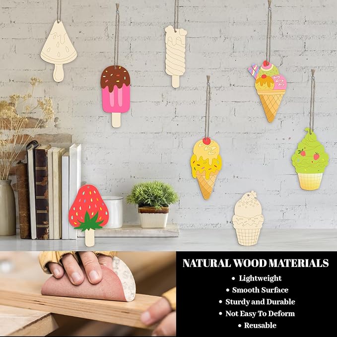 Subacy 80 PCS Unfinished Wood Cutouts 8 Styles DIY Wooden Spring Ornaments