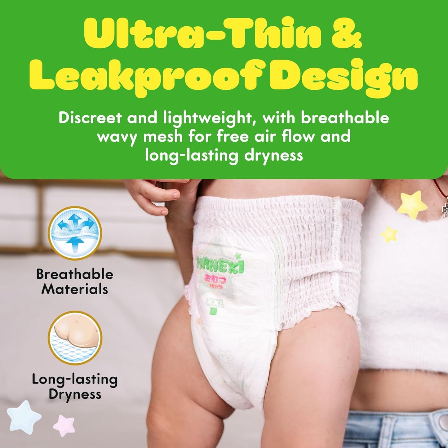 MANEKI Size 6 Diaper Pants, Disposable Baby Diapers Size 6 (33-44 lbs), 72 Count (2 Packs of 36), Pull-Ups Style, Super Absorbent