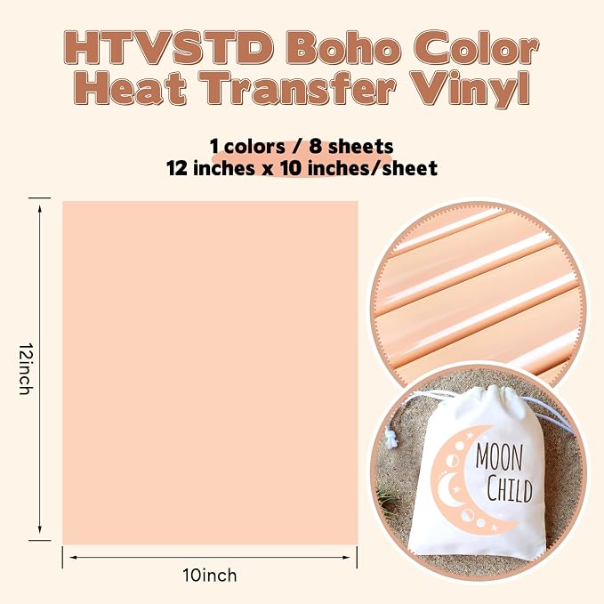 HTVSTD Pale Pink Boho HTV Heat Transfer Vinyl 8pcs 12×10in Iron on Vinyl |