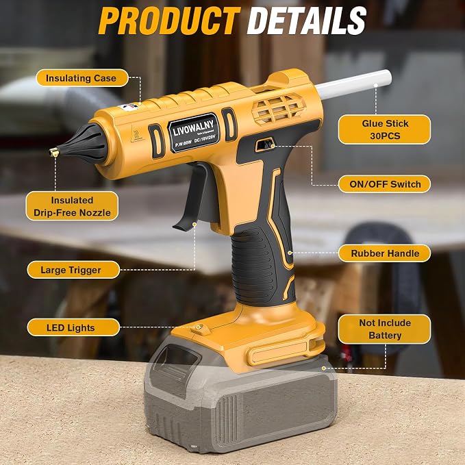 LIVOWALNY Cordless Hot Glue Gun Compatible