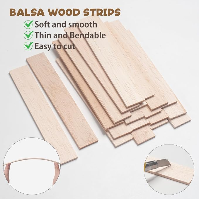 Balsa Wood Sticks, Balsa Wood Strips Planks 1/4" × 1" × 6", Flat Wooden Slats