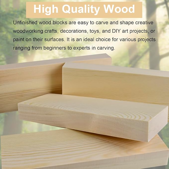 4 Pcs Unfinished Wood Blocks, Wood Carving Blocks
