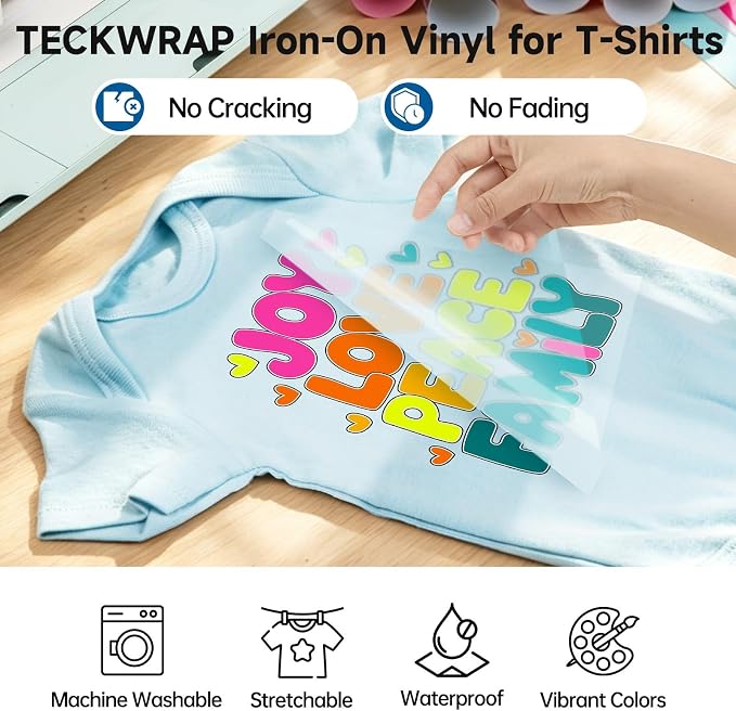 TECKWRAP Heat Transfer Vinyl for T-Shirts 60 Sheets 10"x12" Easy Cut & Weed |
