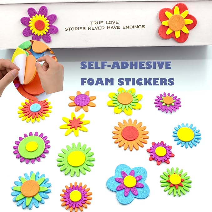 340PCS Foam Flower Stickers, Spring Theme Puffy Shapes Materials |