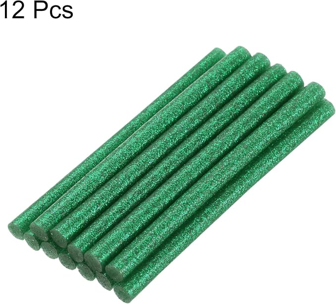 uxcell Mini Hot Glue Sticks for Glue Gun 7mm x 200mm Glitter Green 12pcs