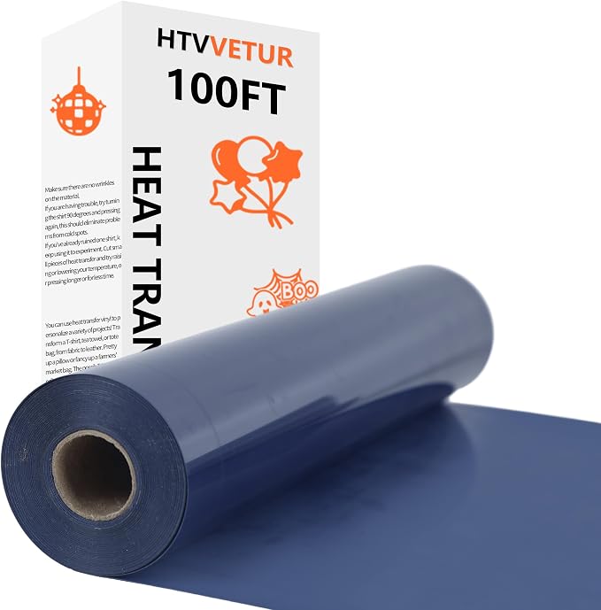 HTVVETUR Navy Blue Iron on Vinyl Roll 12" x 100ft, HTV Heat Transfer Vinyl