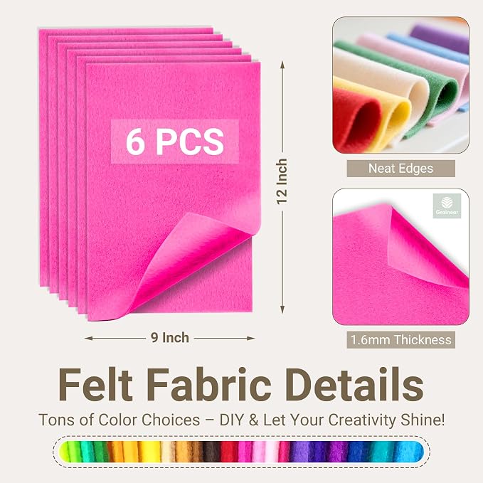 Hot Pink Soft Felt Sheets for Crafts, 1.6mm Thick, Kids' Crafts, DIY Projects