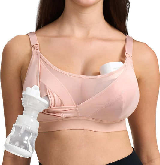 Momcozy Mesh Support Pumping Bra Hands Free Suitable for 36C-44G, Comfortable Plus Size Pumping and Nursing Bra in One