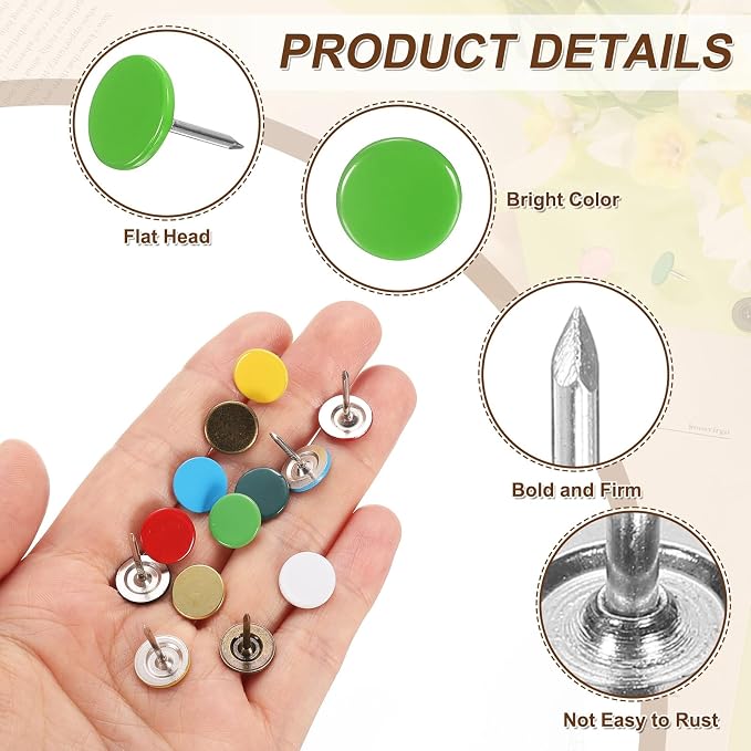 uxcell 150Pcs Upholstery Tacks, 11mmx15mm Flat Head Thumb Tack Decorative