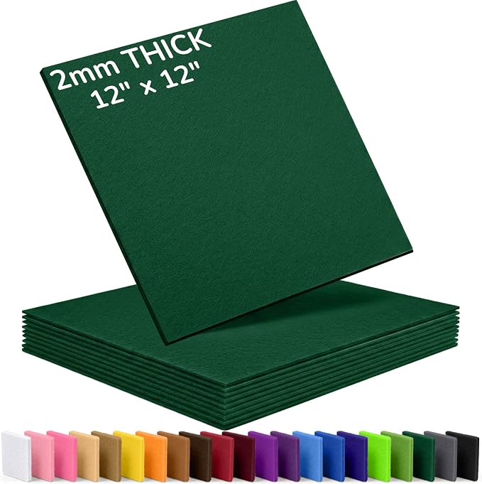 2mm Stiff Felt Sheets 12" X 12" | Thick Polyester Felt Material, DIY Craft