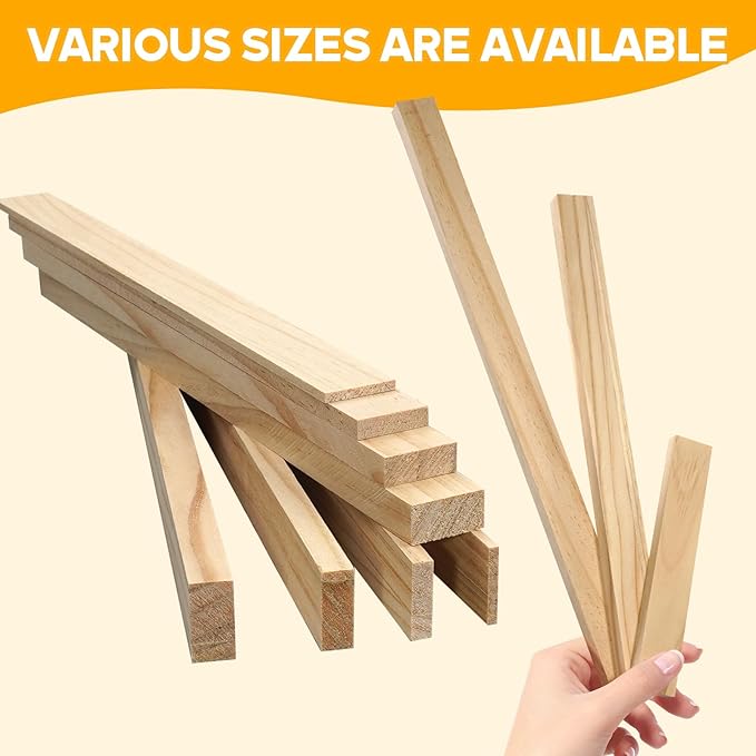 Wood Strips Slats for Wall, Square Wooden Dowels for Crafts 1/8"x 1" x 6"