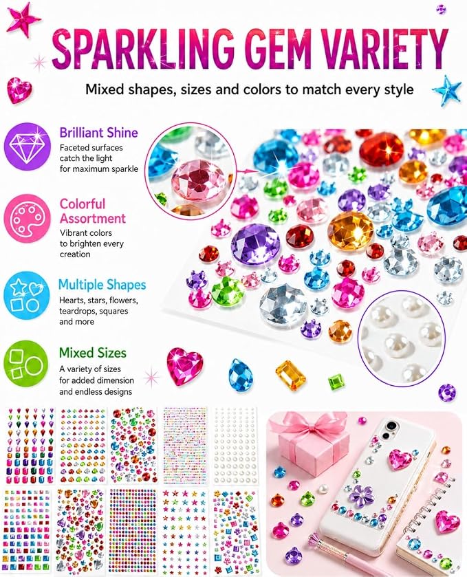 3062Pcs Gem Stickers-Self-Adhesive Face Jewelry Stickers, Acrylic Gems DIY