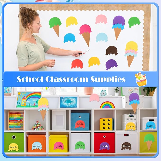 MixTeach 200 Pcs Paper Ice Cream Cone Cutouts Summer Bulletin Board Decorations