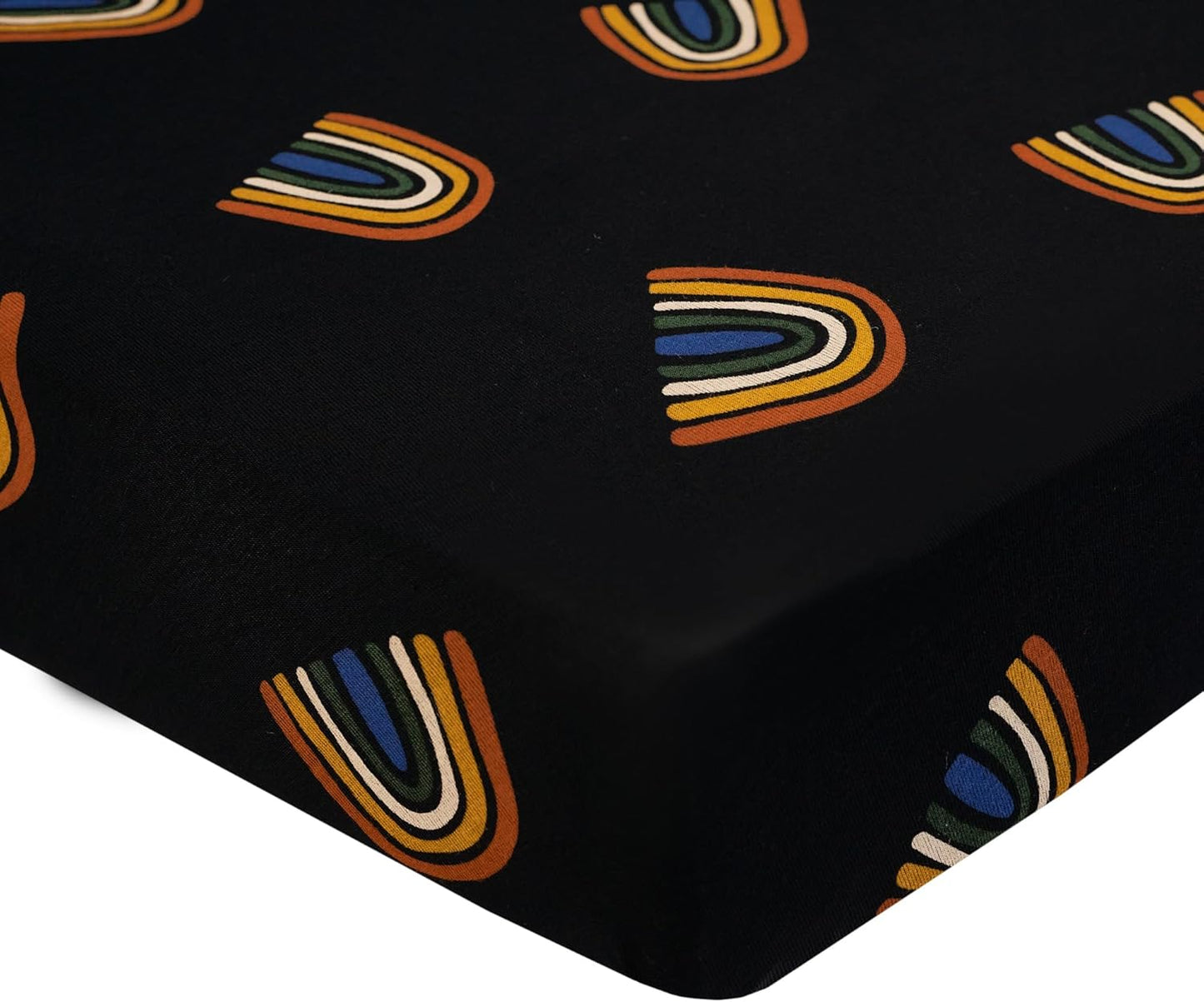 Kyte Baby Soft Crib Sheet - Standard Fitted Crib Sheet Made with Rayon from Bamboo, Ultra-Gentle and Breathable (Rust Rainbow on Midnight)