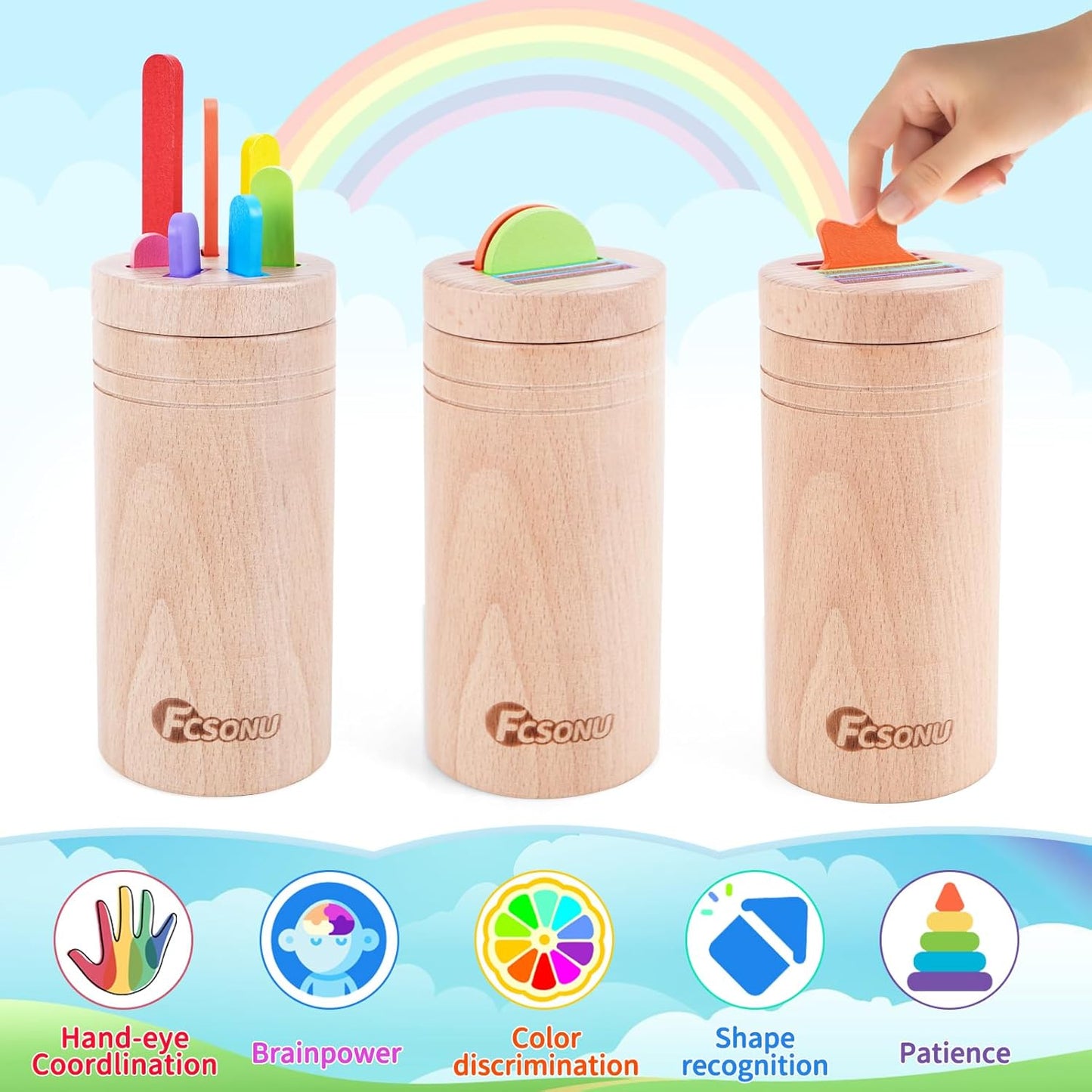 FCSONU Toddlers Montessori Toys for 1 2 3 Year Old Boys Girls, Wooden Learning Color Sorting Toys for Ages 2-4 Kids, Sensory Toys for Toddlers 1-3, Halloween Birthday for Baby 12-18 Month Old