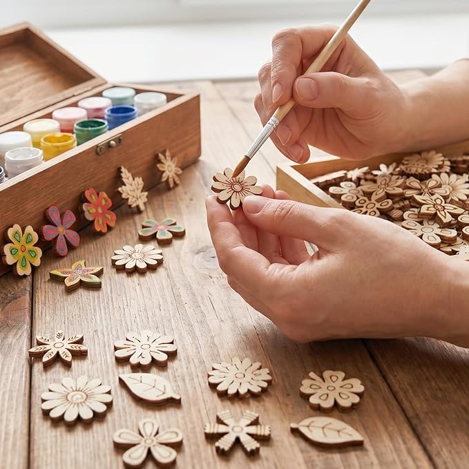 100 Pcs Wooden Flowers for Crafts, Unfinished Wooden Flowers | Wood Craft