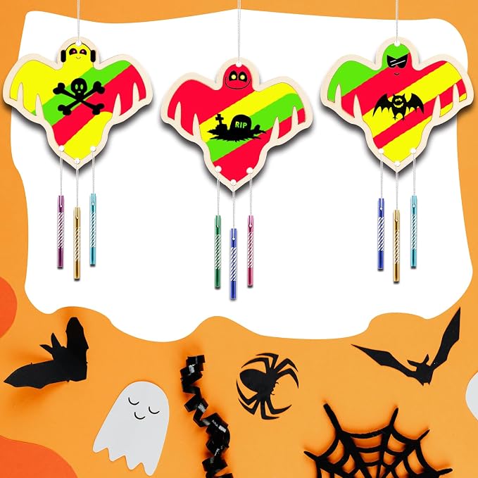Wooden Ghosts Wind Chime Ornaments Painting Craft, 6 Style Cutouts