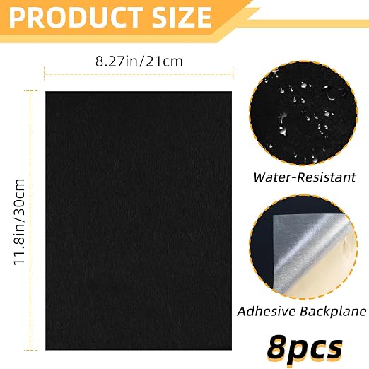 8 Pack Self Adhesive Felt Sheets, 8.27"x11.8" Black Sticky Back Felt Fabric