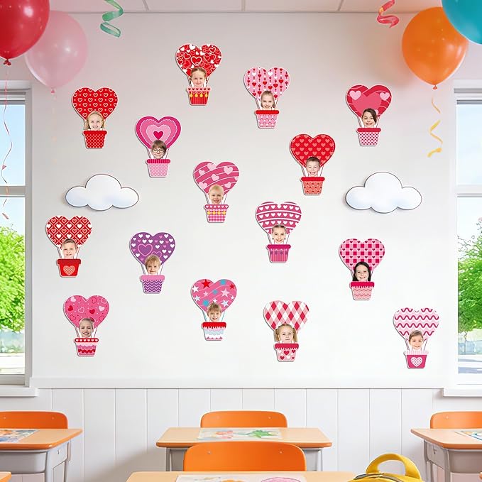 AUGSUN 60pcs Valentine's Day Bulletin Board Decorations Hot Air Balloon Cutouts