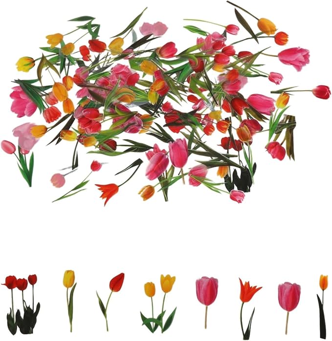 100Pcs Small Tulip Stickers Transparent