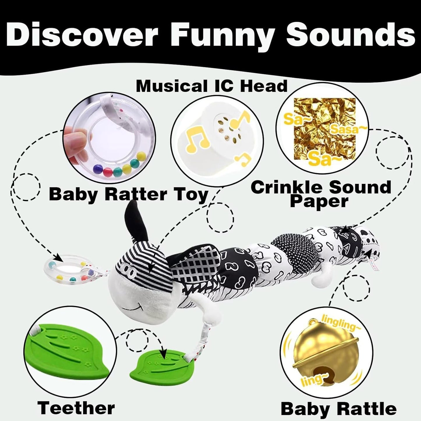 Pau1Hami1ton Baby Toys 3-6-12 Months Musical Plush Caterpillar Toy,Newborn Toys with Crinkle and Rattles,Baby Sensory Toys,Newborn Boy Girl Gifts.