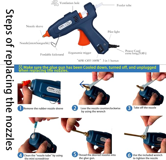 Full Size Hot Glue Gun with Case, 60W/100W/OFF Switch, 9.8ft Extra-long Power