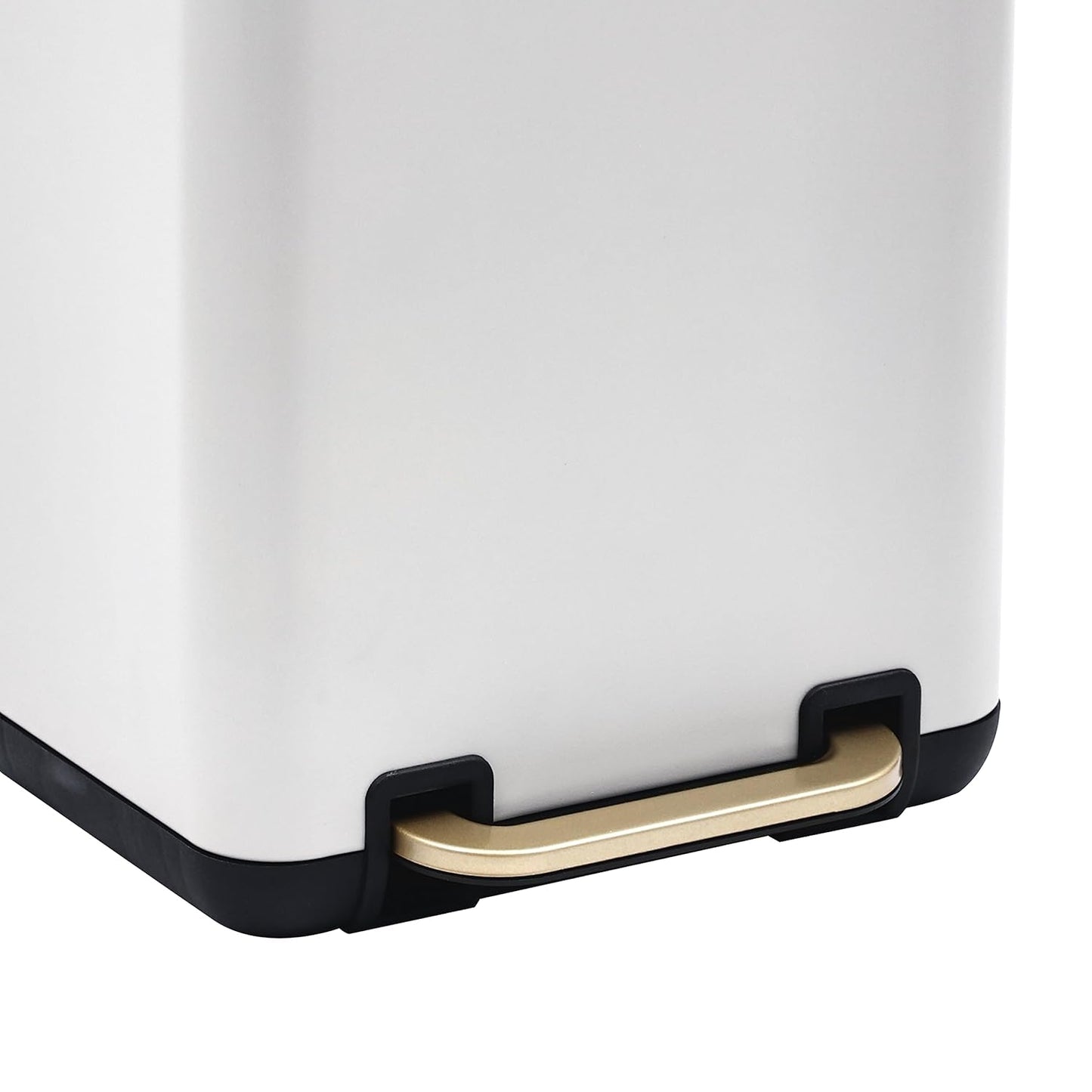 SunnyPoint 6 Liter(1.58 Gallon) Small Trash Can with Plastic Inner Buckets; Rectangle Bathroom, Office, Kitchen, and Bedroom Step On and Slow Close (WHT+Gold)