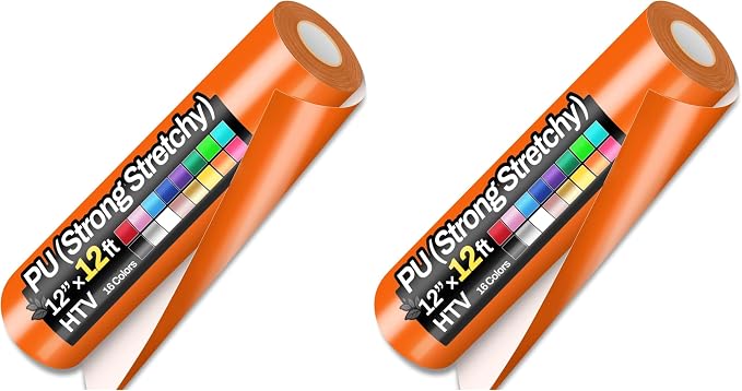 Sooez 12" x 12ft Heat Transfer Vinyl Rolls, PU HTV Orange