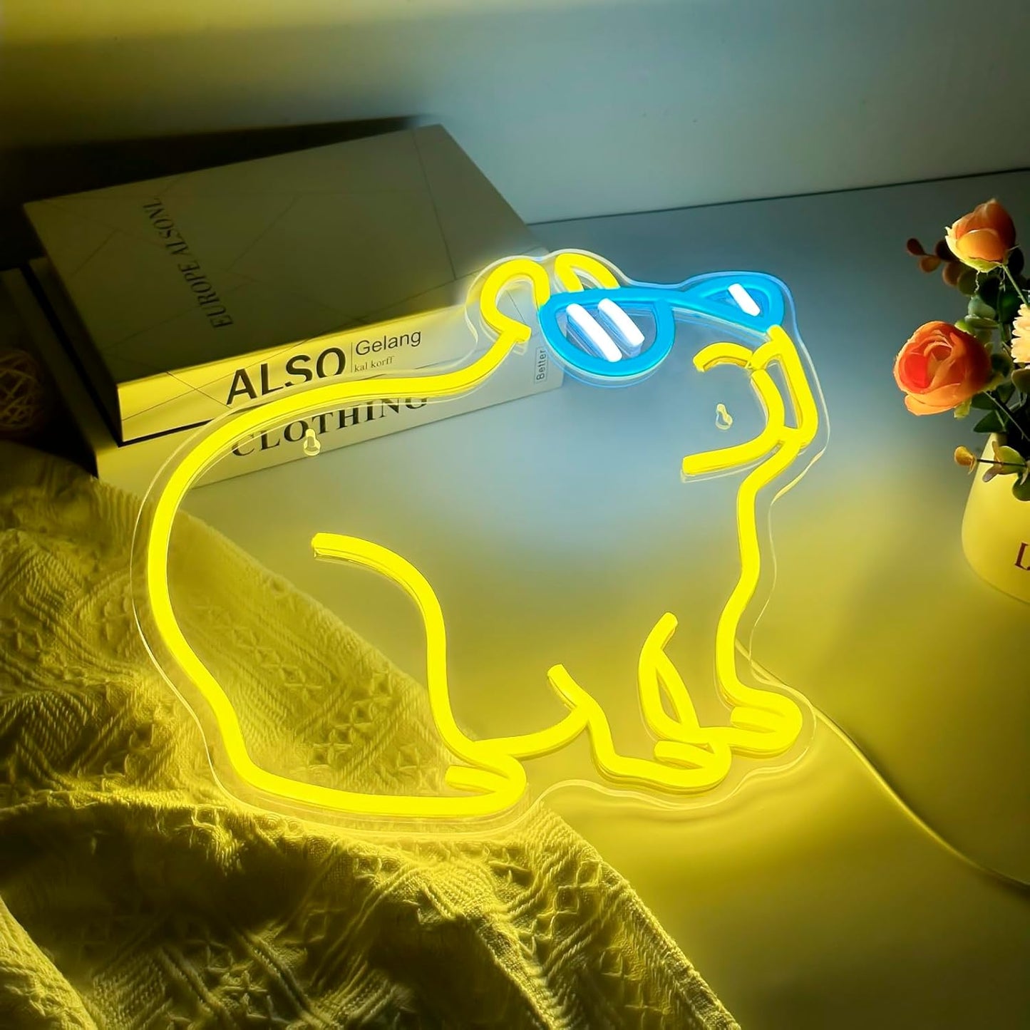 Cool Capybara Neon Sign, Dimmable Capybara Lemon Yellow LED Wall Light, Fun Cute Animal Night light Decor for Teens Room, Bedroom, Game Room, Pet Store, Birthday Party Gift