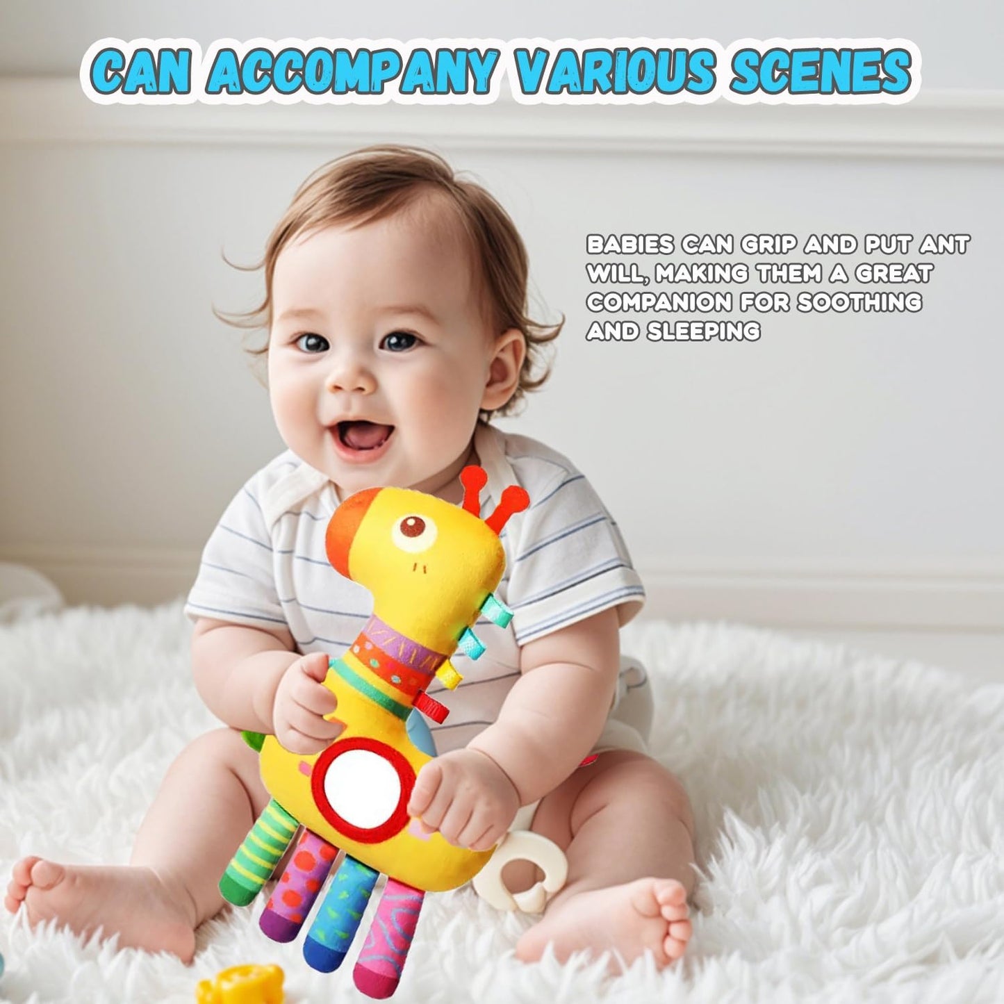 Baby Toys for 3 6 9 12 Months, Bassinet Toys for Infant & Toddlers, Crib Stroller Hanging Doll for Stimulating Baby’s Senses and Developing Motor Skills (Giraffe)