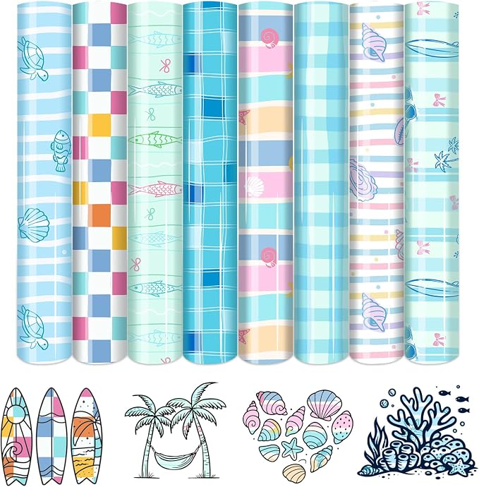 HTVSTD Ocean Summer Heat Transfer Vinyl 8Sheets 12×10in Iron on Vinyl | Sea