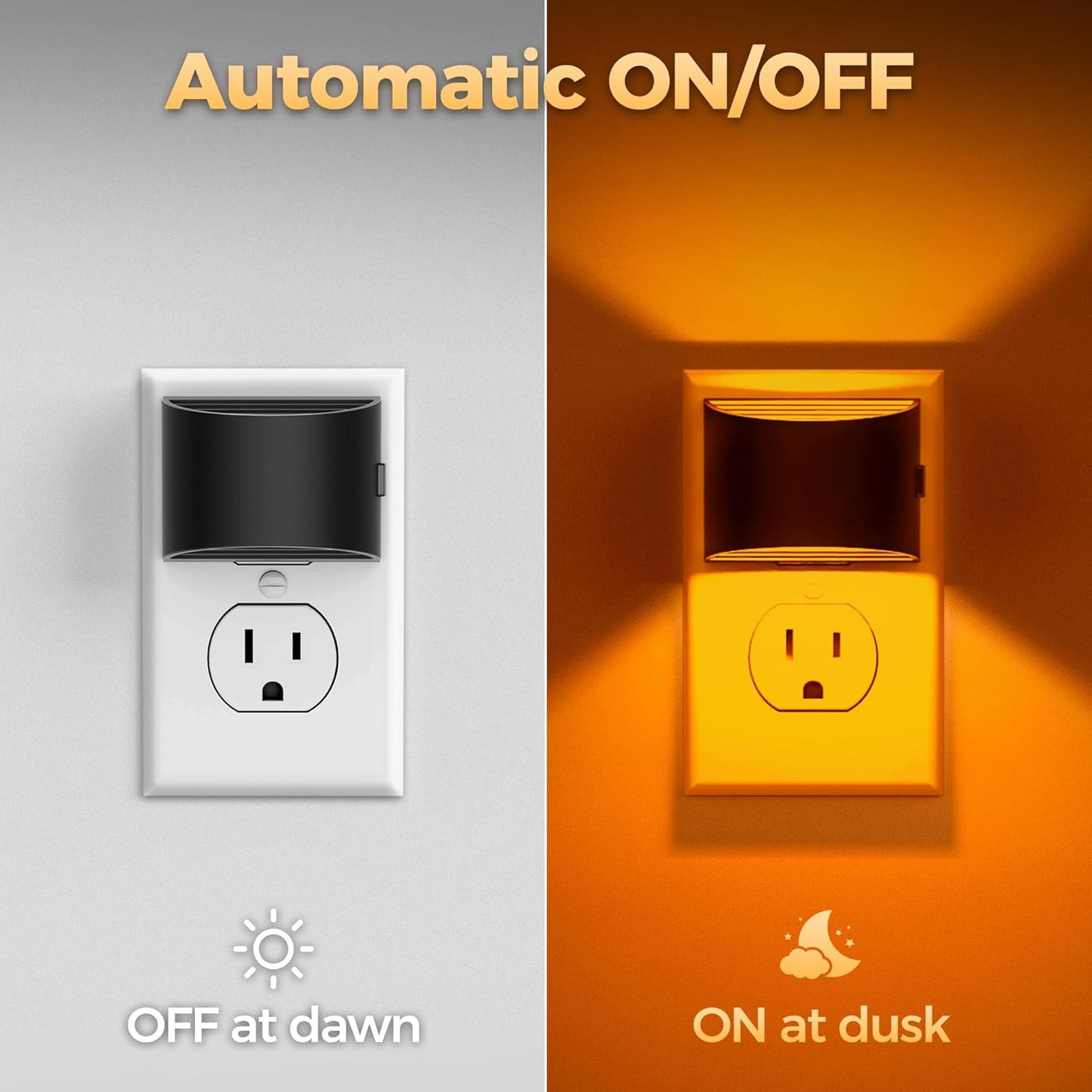 DORESshop LED Night Light[2 Pack], Night Lights Plug into Wall, 3 Level Brightness Adjustable Plug in Night Light, Dusk to Dawn Sensor, Nightlights for Adults, Bedroom, Bathroom, Hallway, Amber