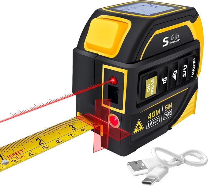 4-in-1 Laser Tape Measure with Laser Level Crosshairs |130ft/40m Laser