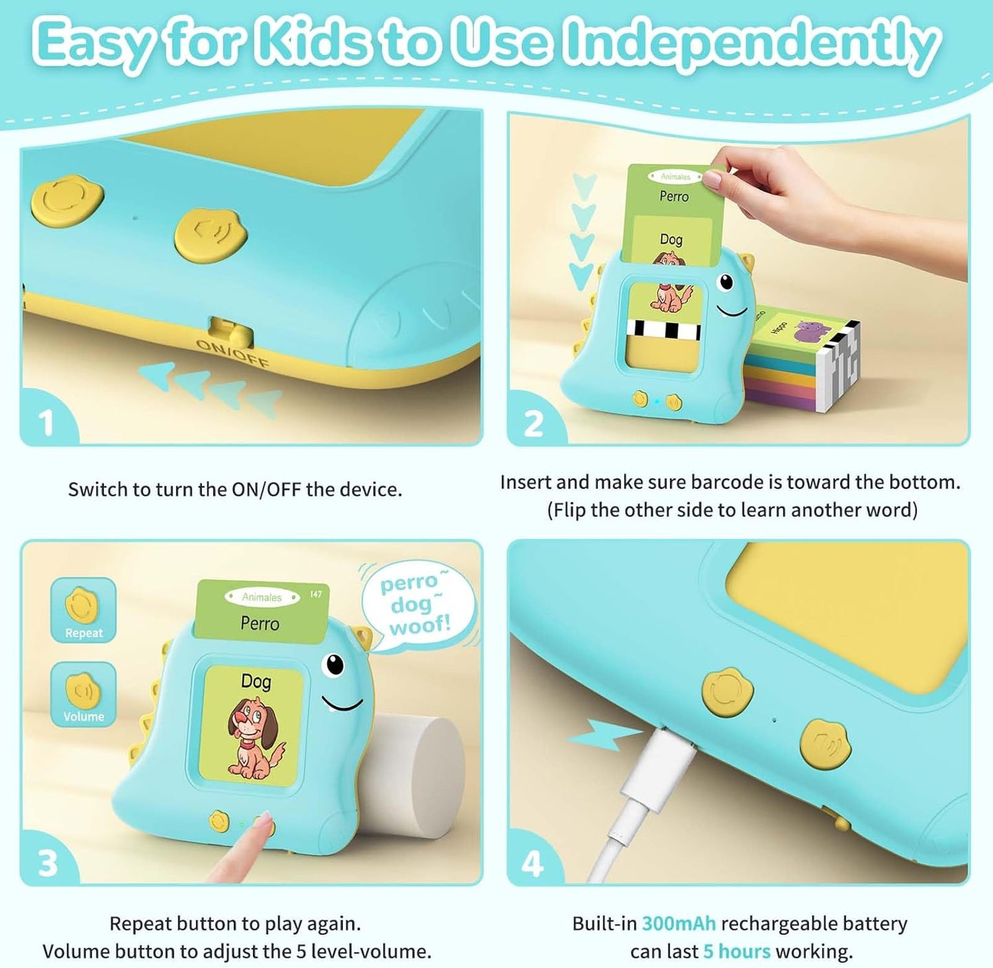 Bilingual Talking Flash Cards Spanish/English, Learning Sensory Toys for Autistic Children, 224 Sight Words Español Speech Therapy Kids Toys Beginner, Birthday Gift for Little Boys and Girls