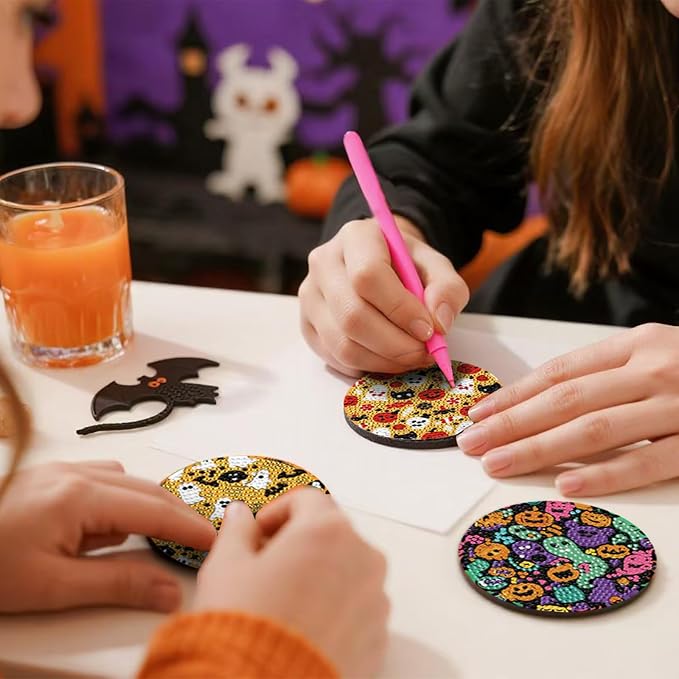 EWJRNSF 8 PCS Cute Ghost Diamond Art Coasters Kit