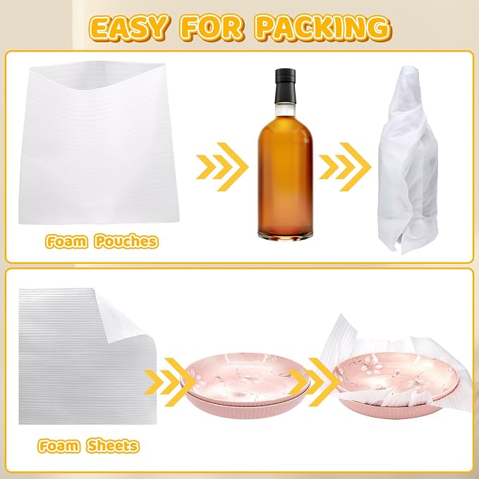 160 Pcs Packing Moving Foam Pouches & Sheets, 5 Sizes Cushion Foam Wrap Pouches