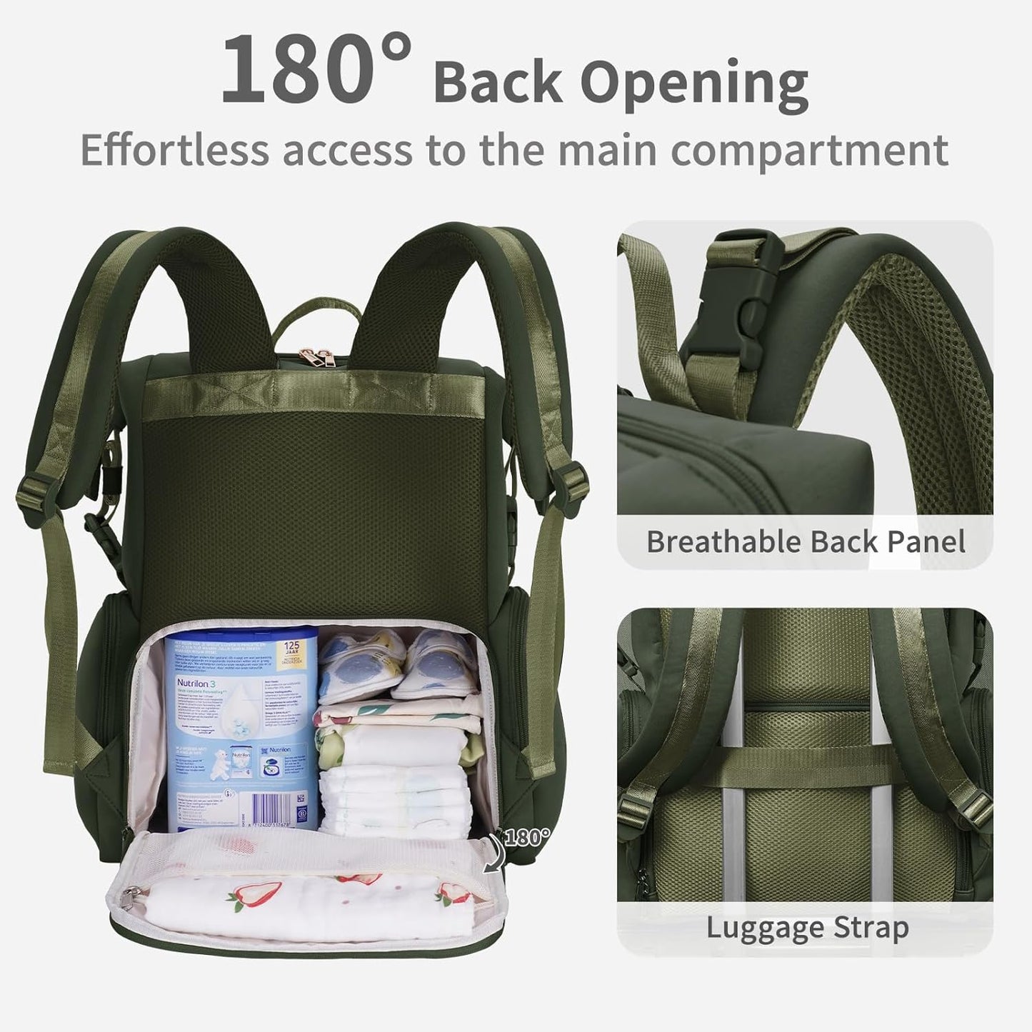 CEI-CEI Neoprene Diaper Bag Backpack Large Newborn Baby Maternity Bags Waterproof Travel Backpack for Mom Dad with Insulated Pockets,Changing Pad