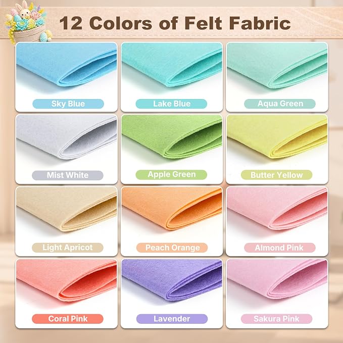 Large Stiff Felt Sheets 8"x35" – 12 Assorted Colors Felt Fabric Bundle Pack