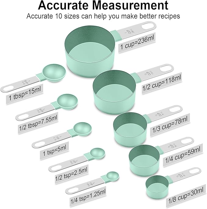Measuring Cups and Spoons Set, 10 Pieces Nesting Measure Cups and Spoons