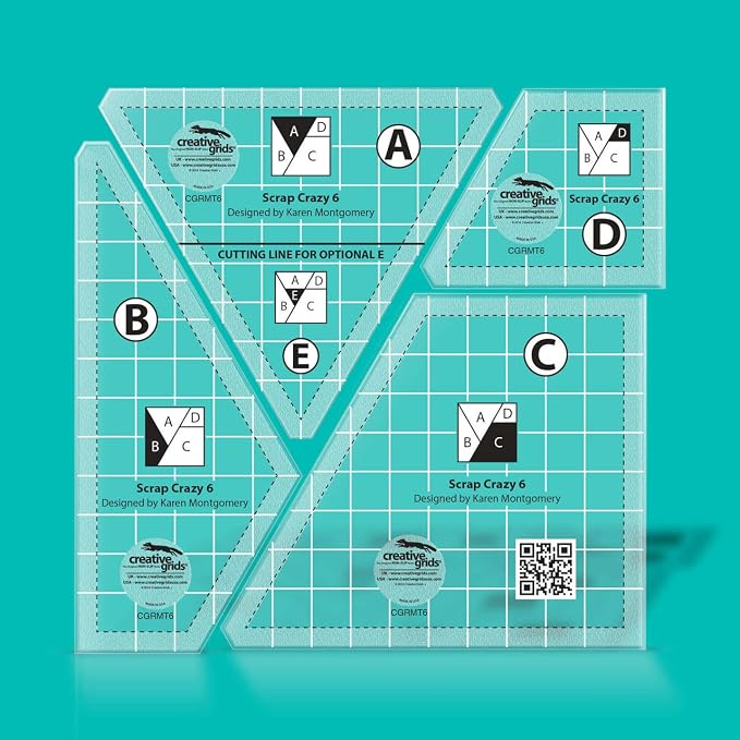 Creative Grids Scrap Crazy 6 Template Set Quilt Ruler – CGRMT6 – Made in USA